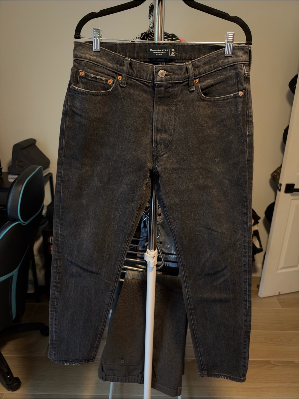 Abercrombie & Fitch Men's Washed Black Slim Straight Jeans